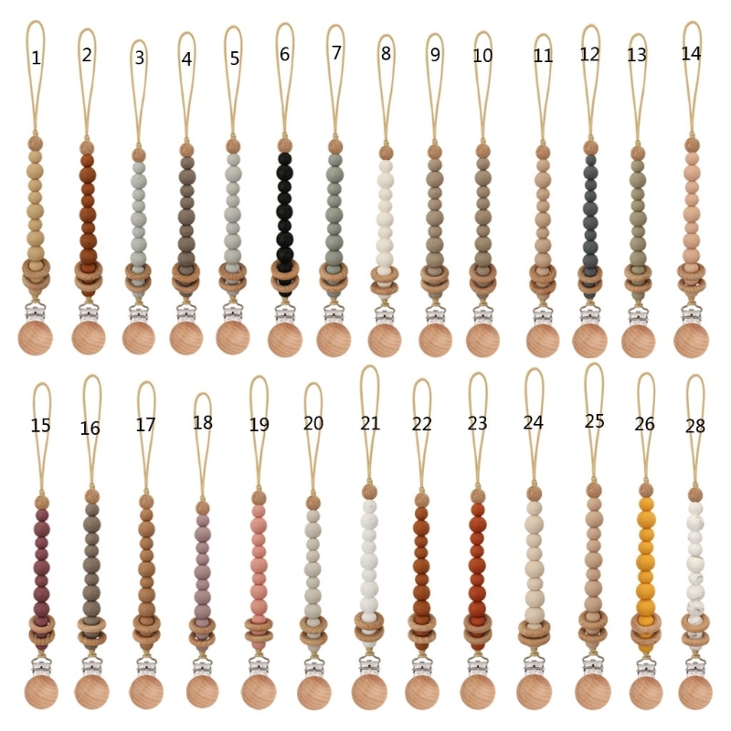 1Pc Safety Wooden Baby Infant Toddler Dummy Pacifier Handmade Soother Nipple Clip Chain Holder Strap Baby Chew Toy for Baby