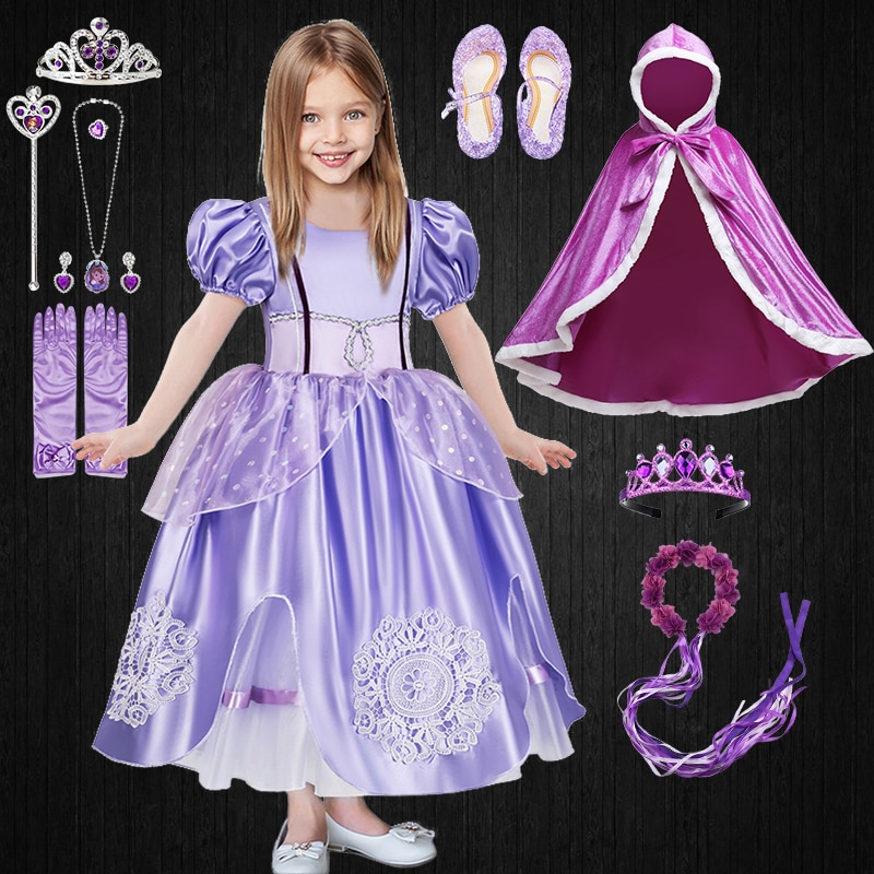 Christmas Fancy Girl Embroidered Sofia Princess Dress Up Halloween Carnival Children's Ruffle Style Puff Sleeve Sophia Cost