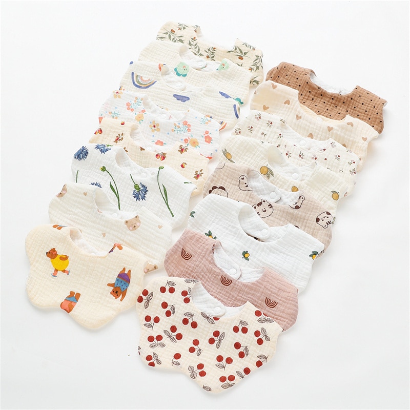 Soft Cotton Gauze Print Baby Bibs Newborn Infant Boy Girl Bandana Scarf 360 Degree Flower Shape Feeding Saliva Towel Burp Cloth