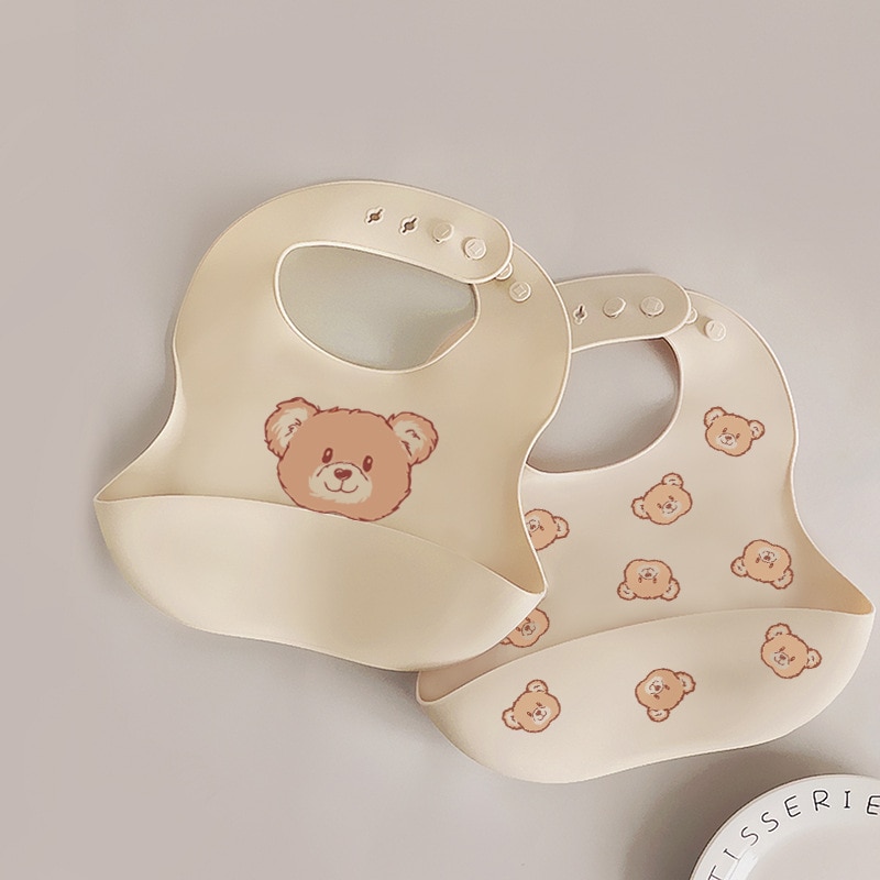 Cartoon Food Grade Baby Silicone Bear Bib Baby Super Soft Lunch Apron Feeding Bib Portable Waterproof Dirty Saliva Bib