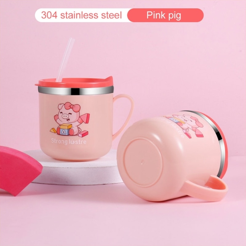 Toddler Feeding Cup Baby Self Feeding Drink Training Cups Double Insulated Cup Fall Resistant Drinkware Cup with Lid