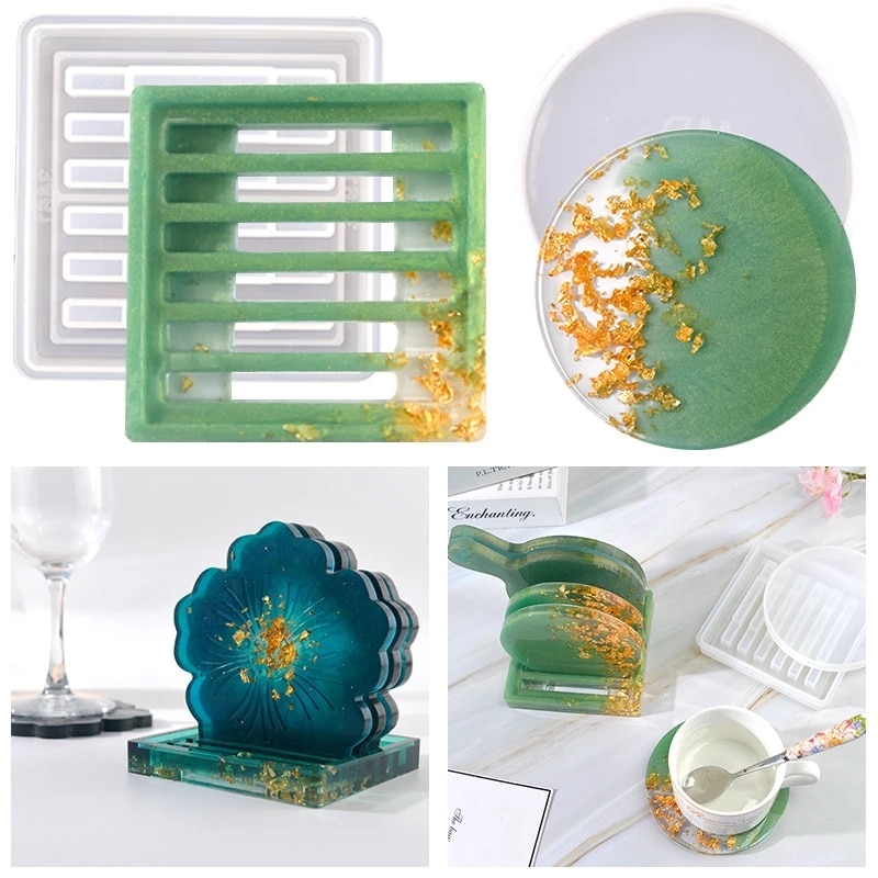 Epoxy Resin Coaster Mold Storage Shelf Drain Cup Holder Round Cup Holder Mold Bracket Base Flower Silicone Mould Home Decorate