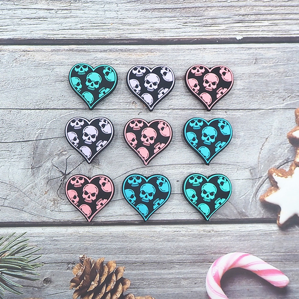 Chenkai 10PCS Skull Love Valentine's Focal Beads For Pen Beadable Pen Silicone Charms Character Beads For Pen Making Pacifi