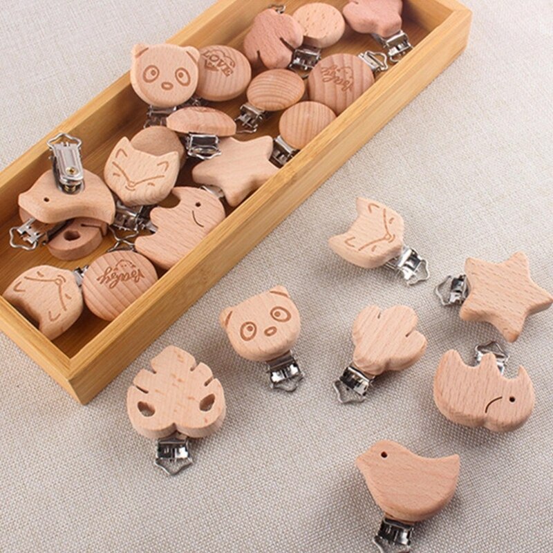 Baby Soother Clip Anti-drop Pacifier Clip Cute Dummy Wooden Clip Clothing Accs