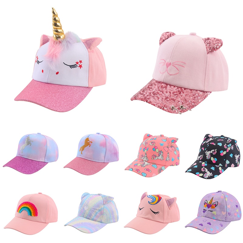 Adjustable Kids Sun Hat Cotton Cartoon Uni-corn Children's Baseball Hat For Boys Girls Festival Snapback Cap Peaked Caps