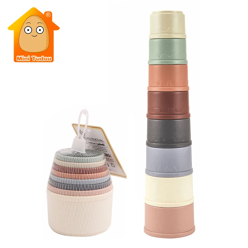 8PCS Baby Stacking Cup Toy Science Education Intelligence Stacked Tower Ring Bathtub Set Early