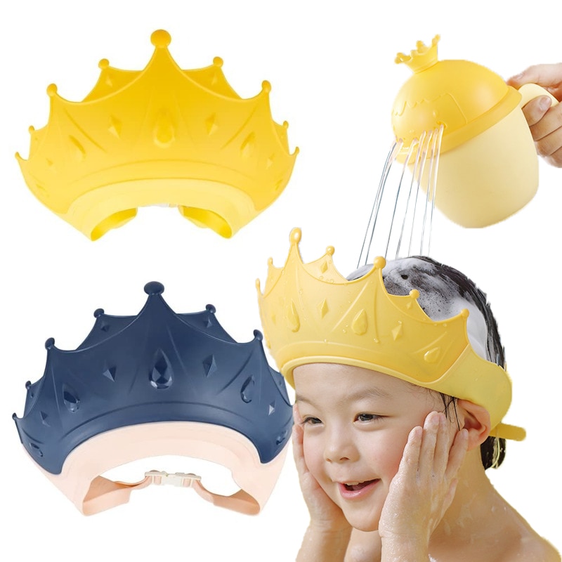 Adjustable Baby Shampoo Cap Crown Shape Hair Washing Shower Cap Eye Protection Kids Swim Cap Baby Care Hair Wash Hat for Kids