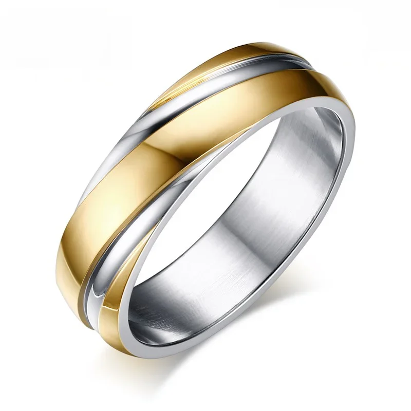 Vnox Wedding Rings for Men 316l Stainless Steel Jewelry 6mm Width Black/Rose Gold/Gold-color