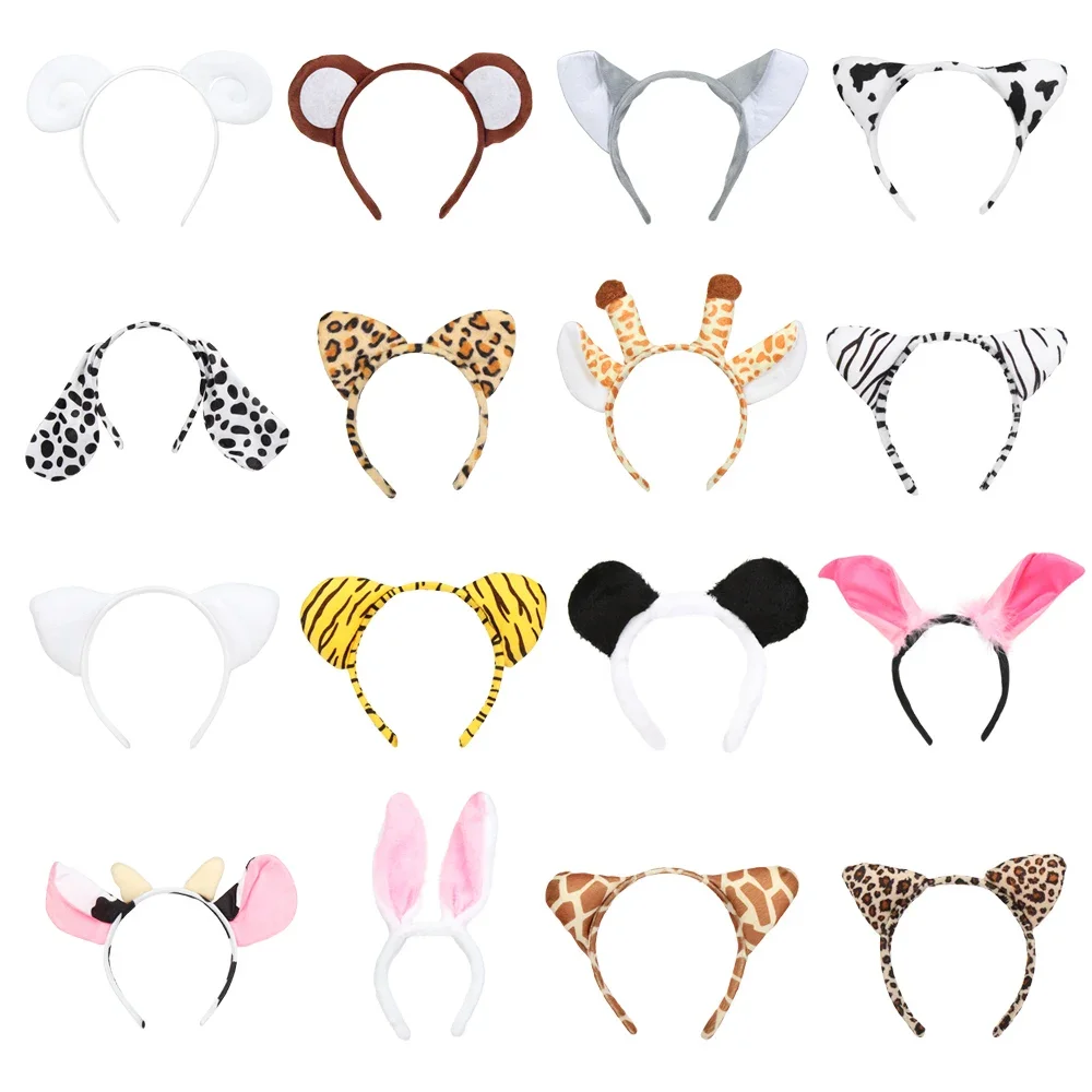 Fashion Animals Ears Headband Cartoon Plush Dog Zebra Tiger Hair Band Cosplay Birthday Party