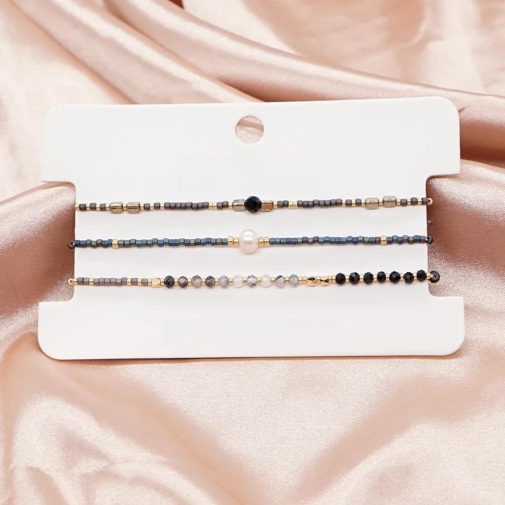 Go2BoHo 3pcs/lot Miyuki Seed Bead Simple Bracelet Set Fashion Jewelry Pearl Natural Stone Charm