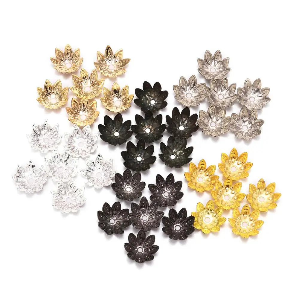 100pcs/Lot 8 10 mm  Lotus Flower Metal Loose Spacer Bead Caps Cone End Beads Cap Filigree For DIY