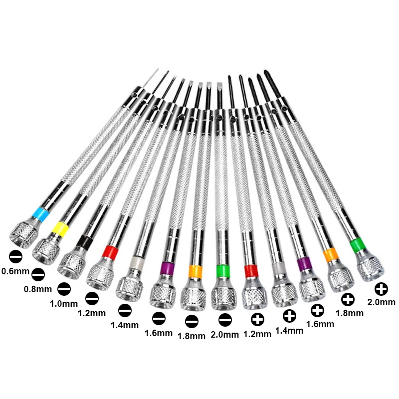 13PCS Watch Tool Repair Screwdriver Set 0.6-2.0mm Slotted/1.2mm-2.0mm Cross Screwdriver kit