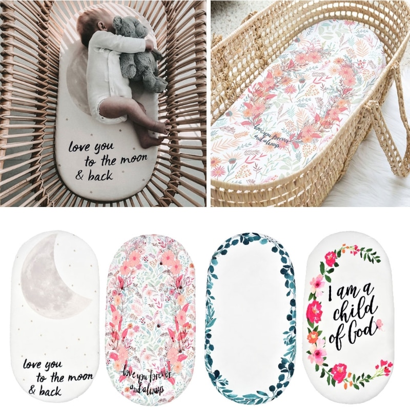 Baby Moses Basket Sheet Printing Mini Cradle Bedding Protector Crib Pad Cover