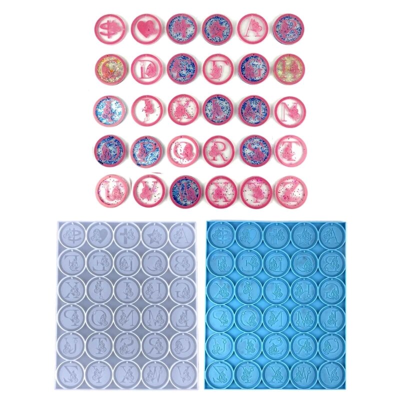 DIY Butterfly-Letter Keychain Resin Mold with Hole Round Alphabet Keychain Pendant Charm Silicone Mould Jewelry Bag Ornament