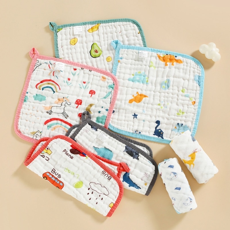 Cute Baby Square Towel Ultra-Absorbent Burping Cloth Baby Bath Towel Face Washcloth Gauze Cotton Hand Wipe for Newborn Feeding