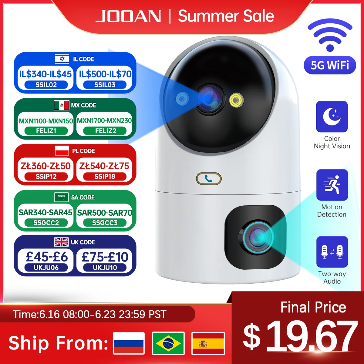JOOAN 4K PTZ IP Camera 5G Wifi Surveillance Camera Dual Lens Dual Screen Home Auto Tracking CCTV