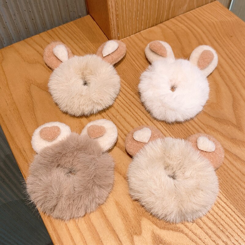 Cute Rabbit Ears Elastic Plush Hair Bands Headband Kawaii Rubber Bobbles Hair Rope Tie Headwear for Girls Kids Women Accessories