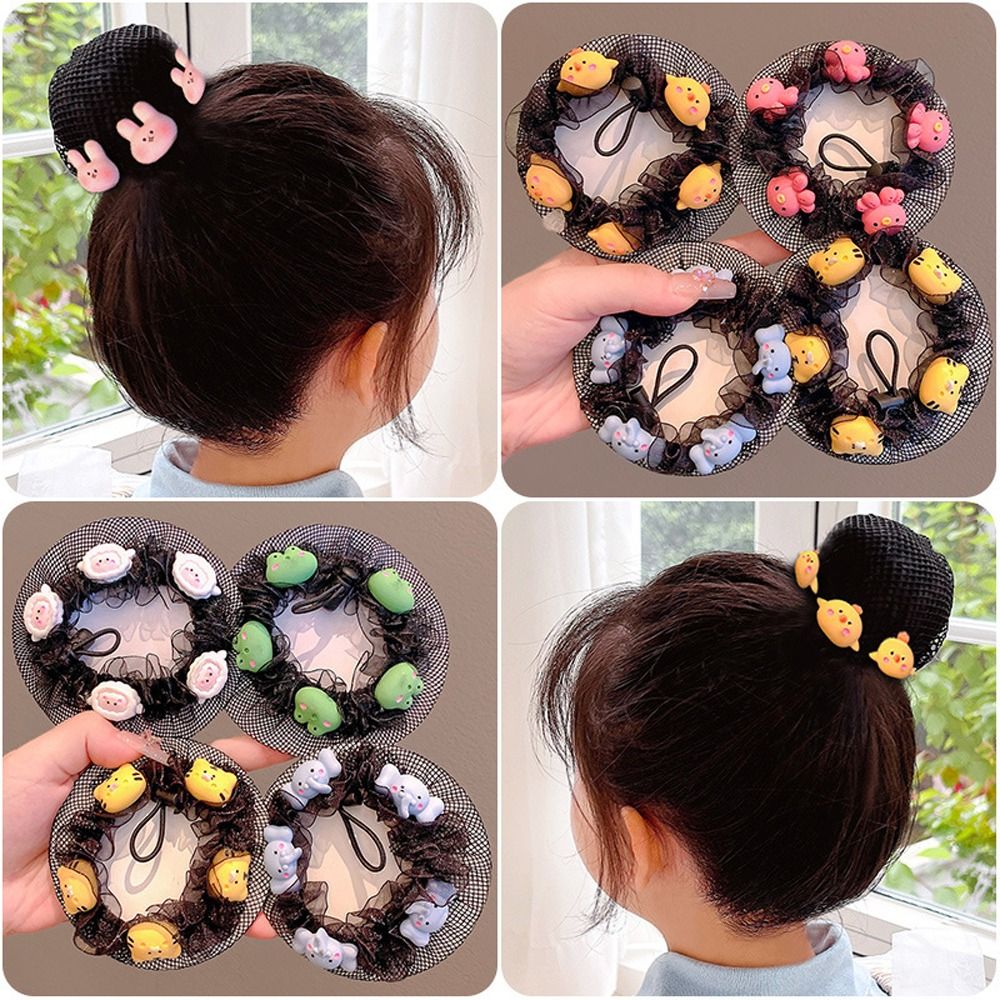 Girl Bun Hair Net Cover Snood Cartoon Rabbit Bear Tiger Children Hair Net Ballet Dance Crochet Hair Styling Headwear Accessories