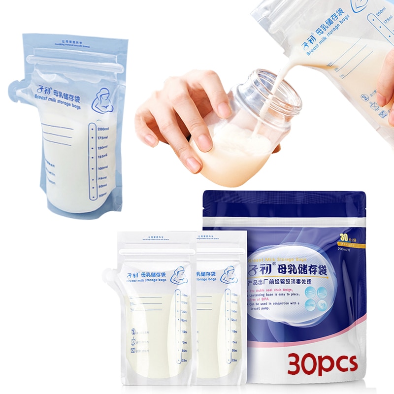 30pcs Breast Milk Storage With Spout Freezer Bag Disposable Labels Safe Baby Food Storage Feeding Baby Food Storage