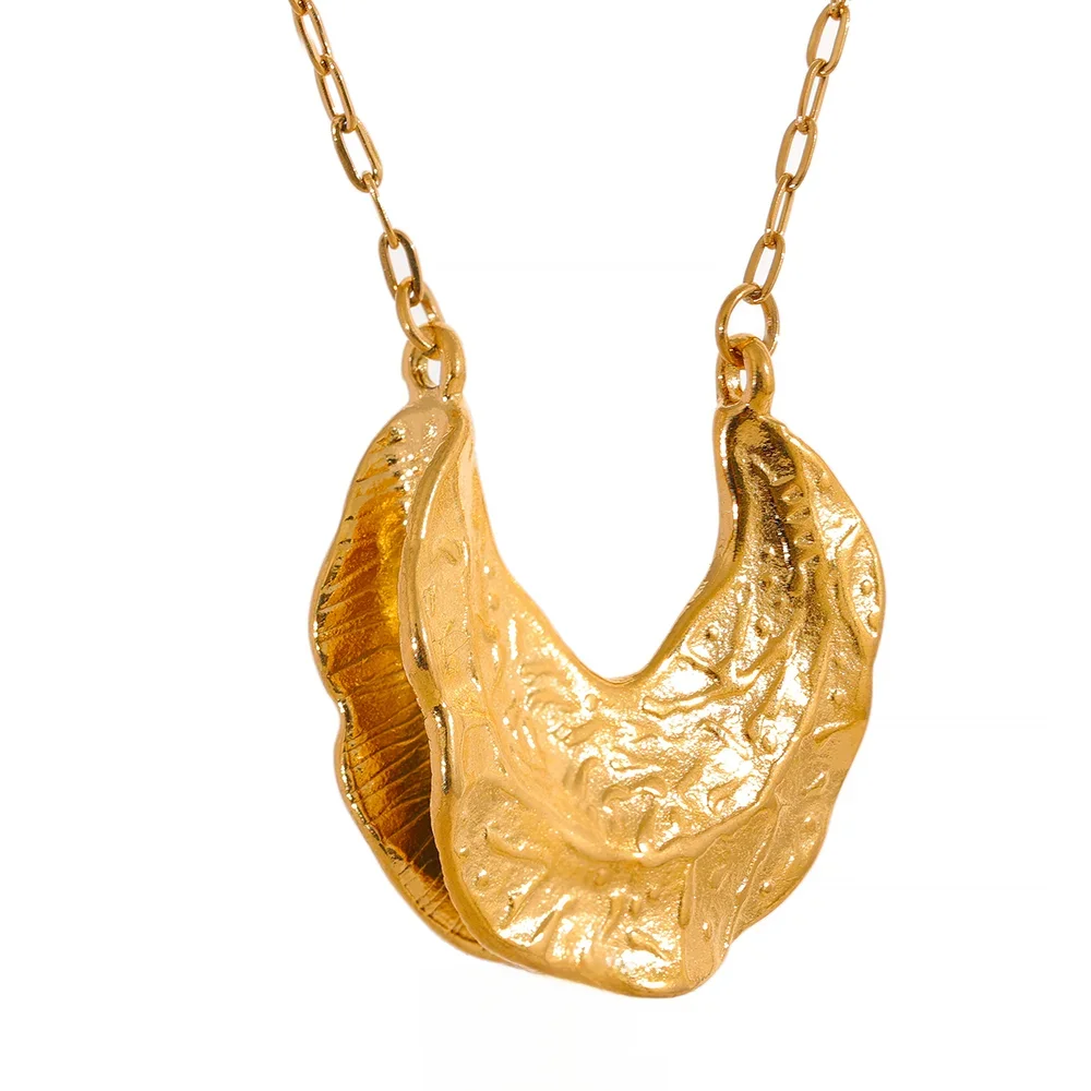 Yhpup Statement Stainless Steel Fashion Geometric Crescent Moon Pendant Necklace Women Gold Color