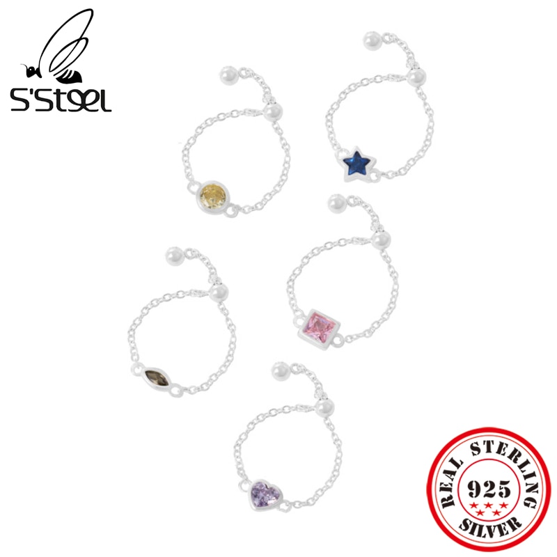 S'STEEL Color Zircon Chain Adjustable Ring 925 Sterling Silver Engagement Rings For Women Luxury Designer Jewelry Anillos M
