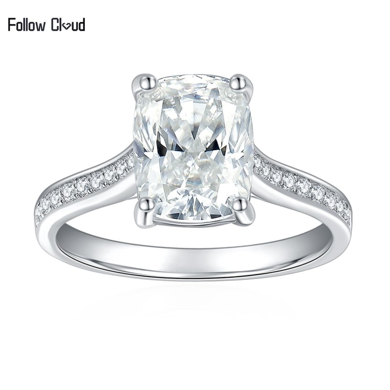 Follow Cloud 7x9mm Rectangle 3 Carat Moissanite Ring 925 Sterling Silver Moissanite Diamond Wedding Band for Women Wedding Party