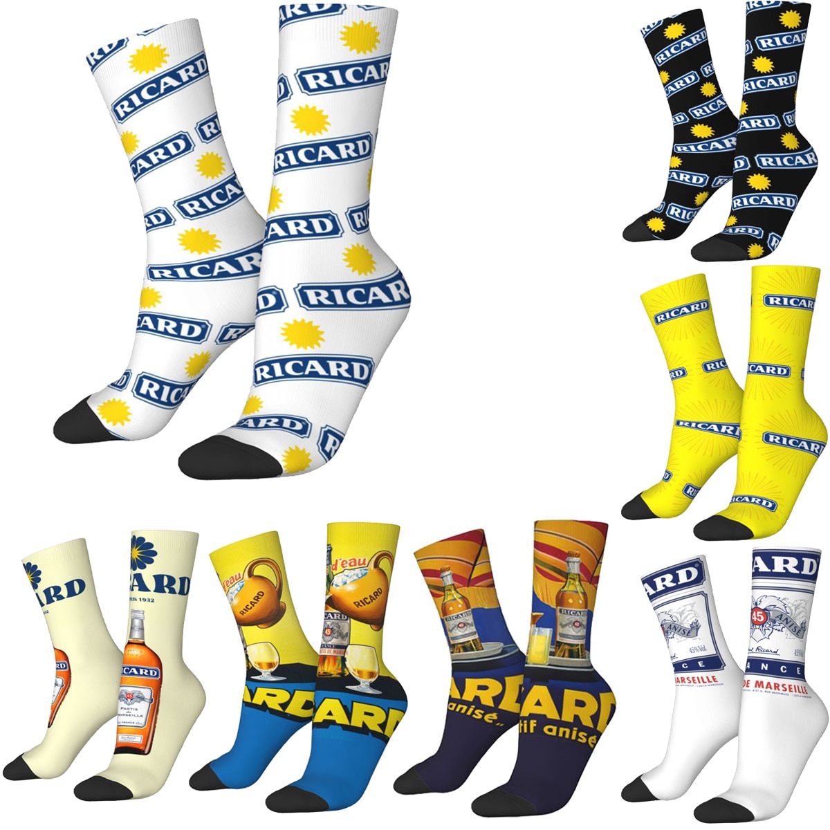 All Season Casual Women Men Ricard Merch Socks Accessories Cozy Socks Cotton Marseille France Aperitif Anise Wonderful Gifts