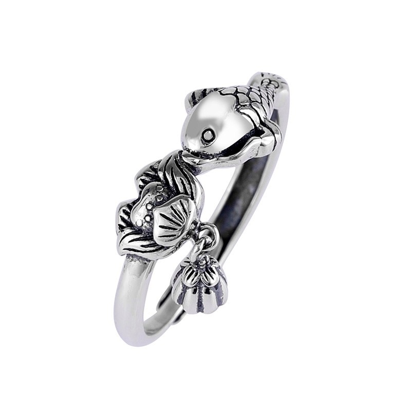 JZ161 ZFSILVER Silver S925 Fashion Trendy Design Simple Luxury Cute Retro Lovely Lotus Carp Ring For Women Wedding Party Jewelry