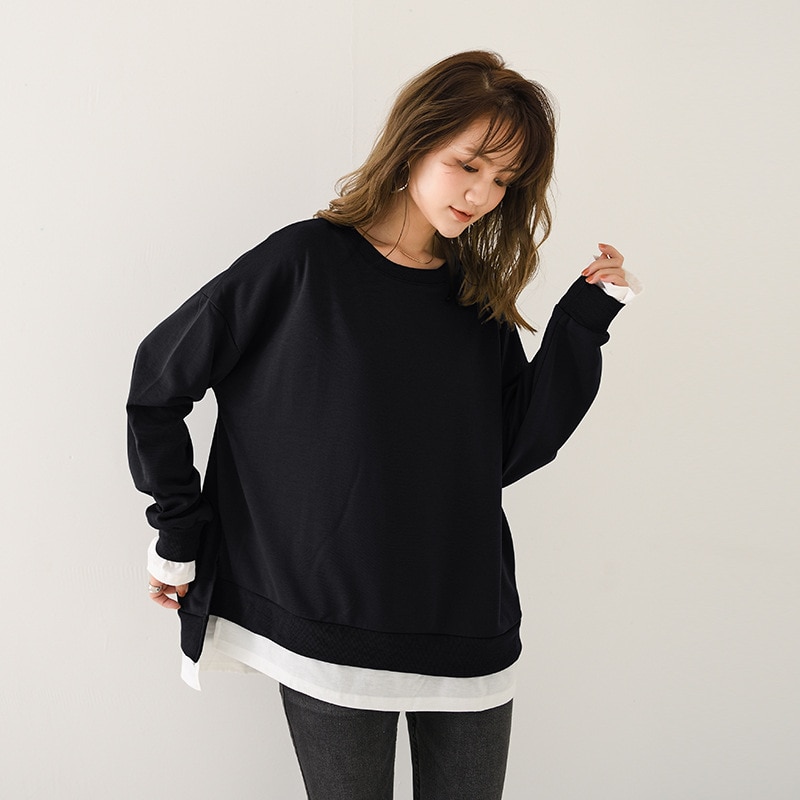 New T-shirt round neck loose long-sleeved sweater women White