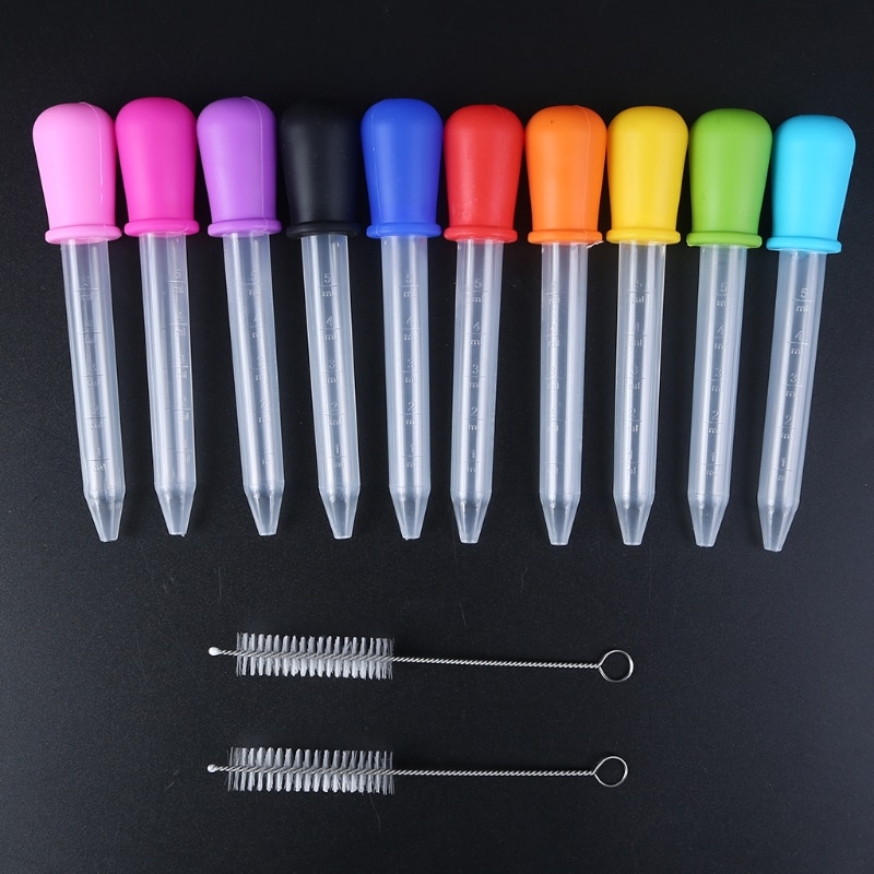 10 Droppers Pipettes 2 Brushes for Candy Molds Gummy Mold and Crafts 5 ML