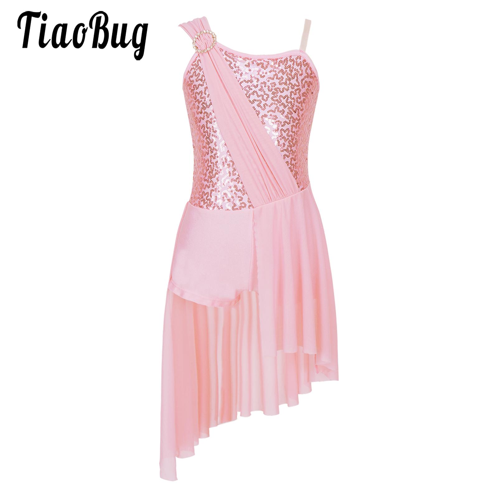 Kids Shiny Sequins Lyrical Dance Dress for Girls Ballet Dress Contemporary Modern Dance Leotard Gymnastics Performance Costumes