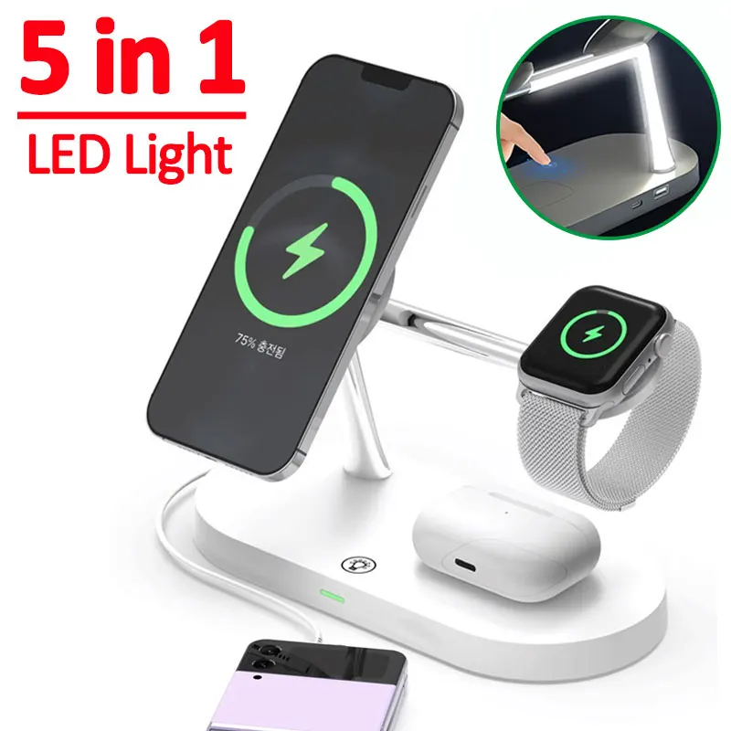 3 in 1 Magnetic Wireless Charger Stand For iPhone 14 13 12 Pro Max Apple Watch 8 7 Airpods Induction