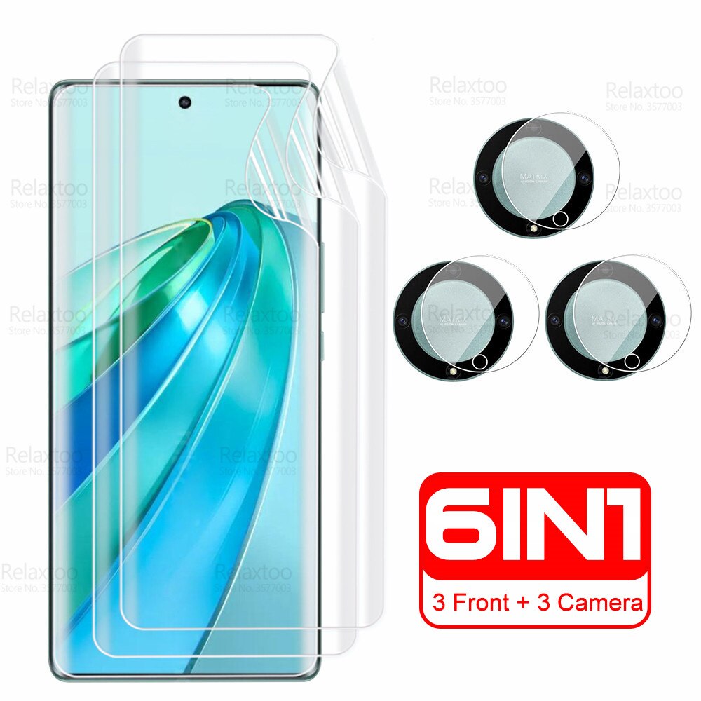 6in1 Camera Glass Hydrogel Film For Honor X9A Screen Protector HonorX9A Honar Honr X9 A X 9A RMO-NX1 6.67" Soft Protective 