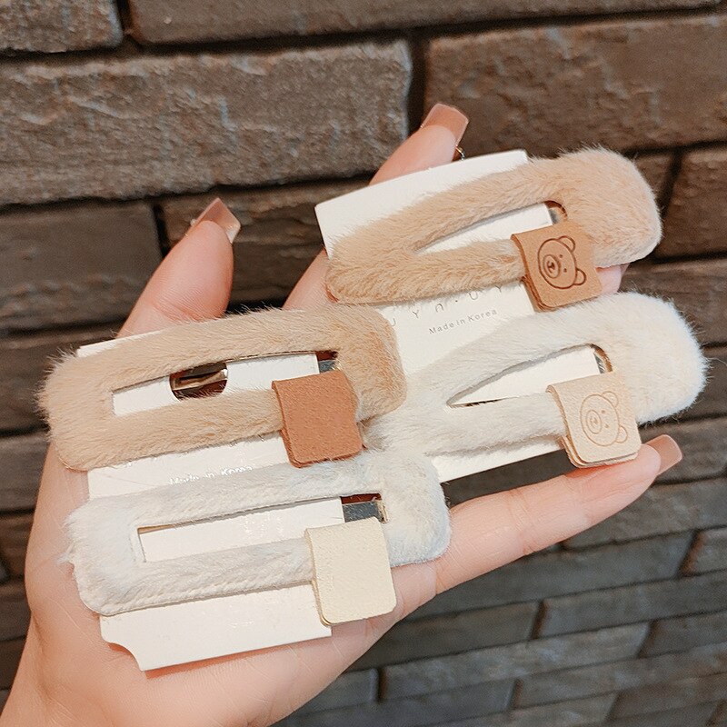 Korean Plush Hair Pin Clips Headband Princesses Coffee Color Bear Hairpin Barrettes Headwear for Girls Kids Women Accessories