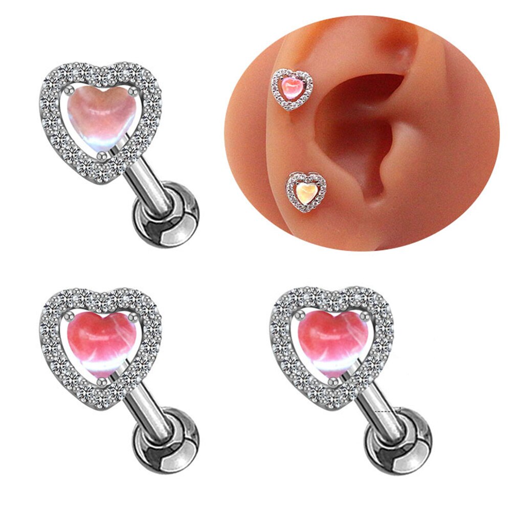 Silver Color Mini Heart Screw Stud Earrings for Women Elegant Korean Style Color Zircon Earring Fashion Jewelry Wholesale