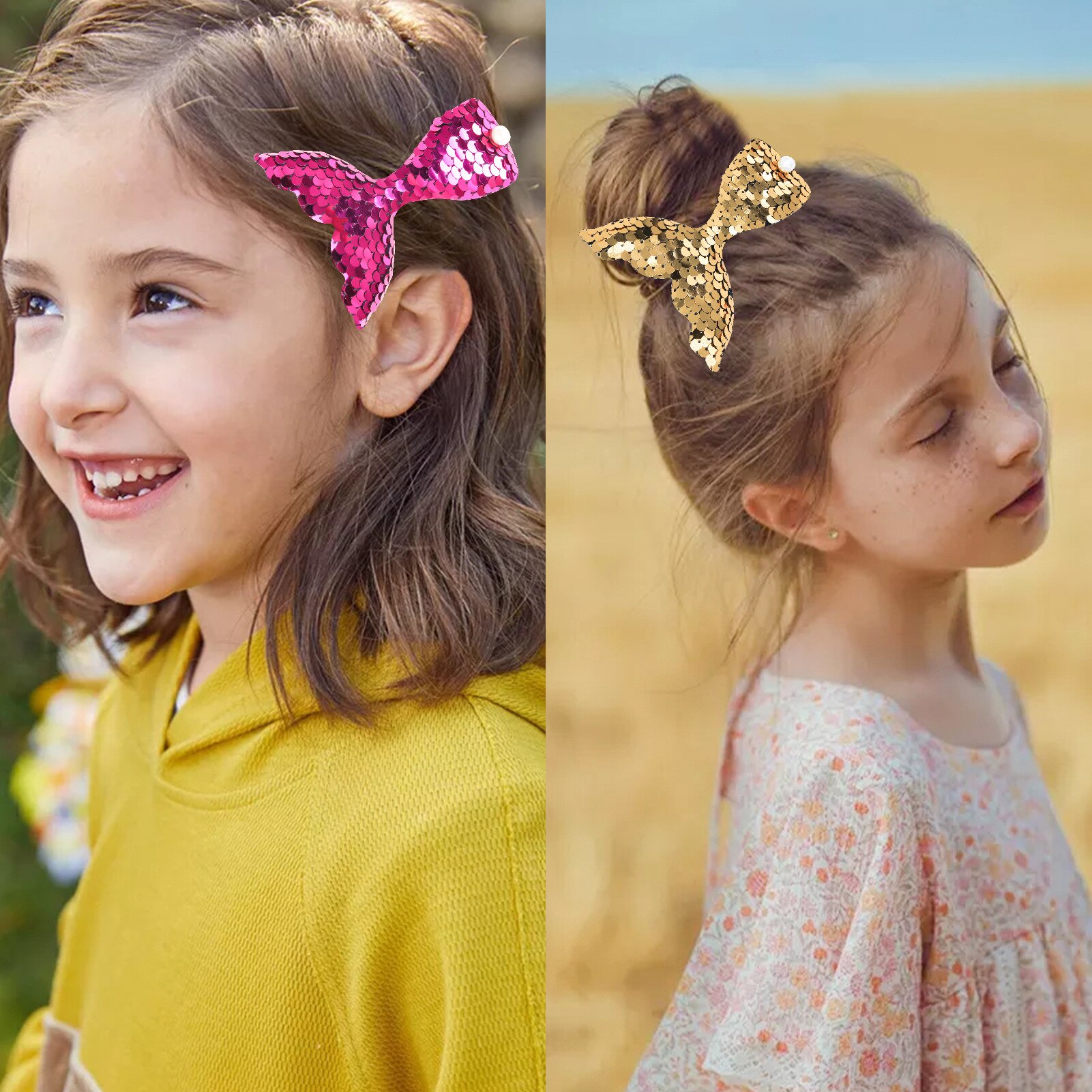 New Fashion Kids Mermaid Hairpins Barrettes Cartoon Fish Tail Sequins Hair Clip for Girls Kids Hair Accessories