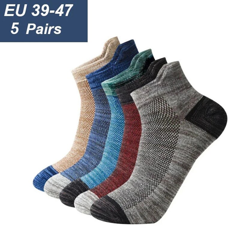5 Pairs/Lot Apring New High Quality Men Sports Socks Comfortable Breathable Anti-odor Mesh Solid Color And Ankle Socks EU38-47