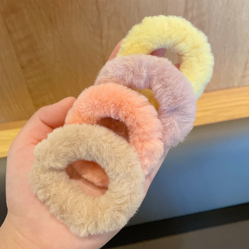 Cute Plush Weaving Hair Tie Rope Headband Candy Color Rubber Elastic Hair Bands Bobbles Headwear for Girl Women Kids Accessories