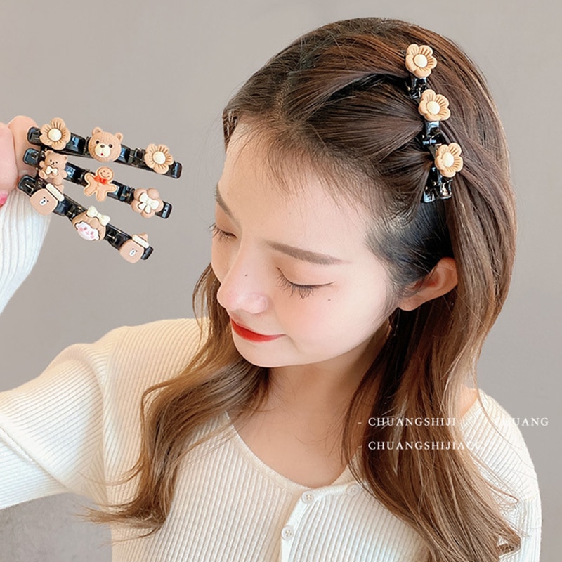 Coffee Bear Hair Claw Pins Clip Barrettes Headwear Cute Kawaii Braid Bows Hairpins Scrunchie for Girls Kids Women Accessories