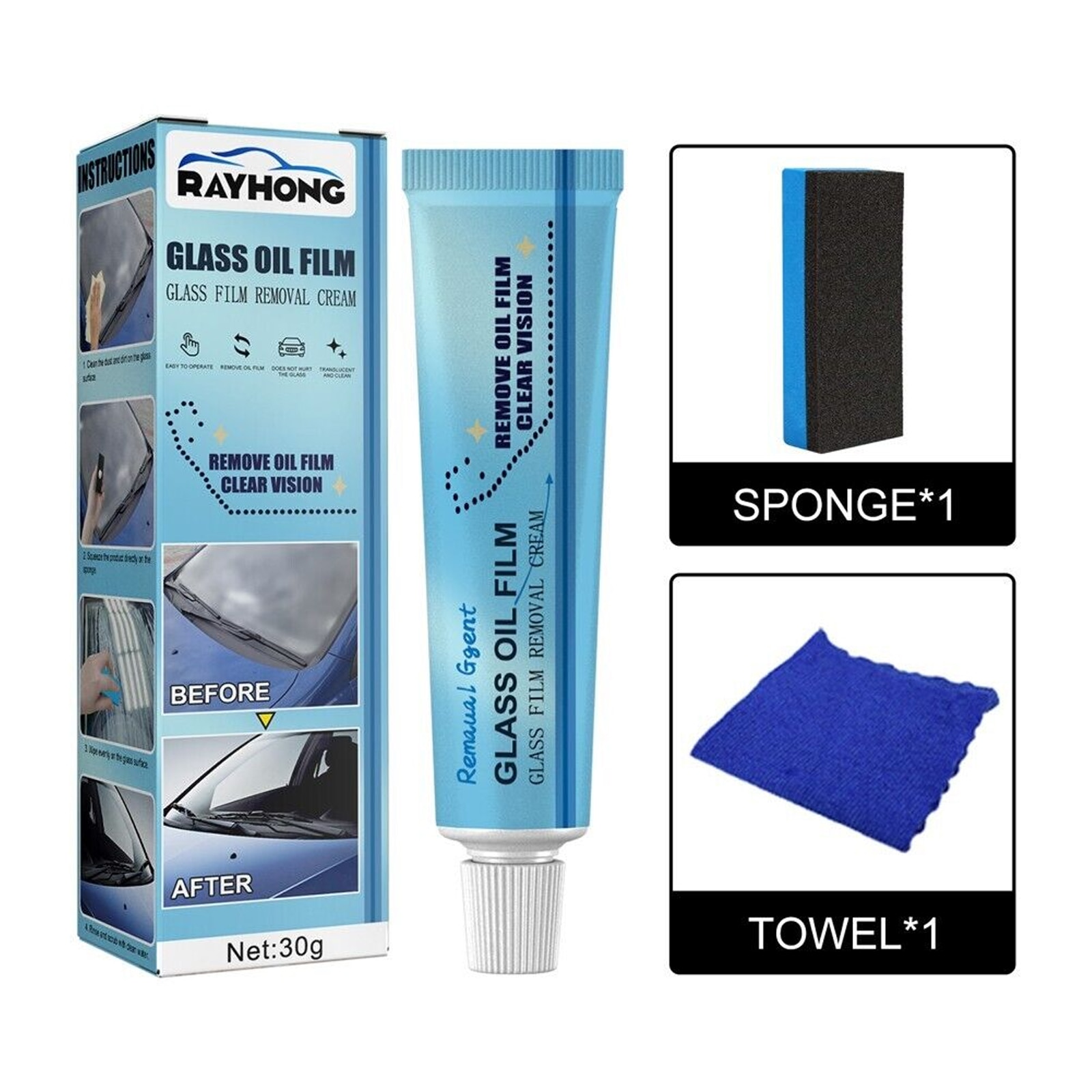 Auto Glass Oil Film Remover Decontamination Rainproof Oil Film Removal For Front Windshield Window Paste Coating Agent