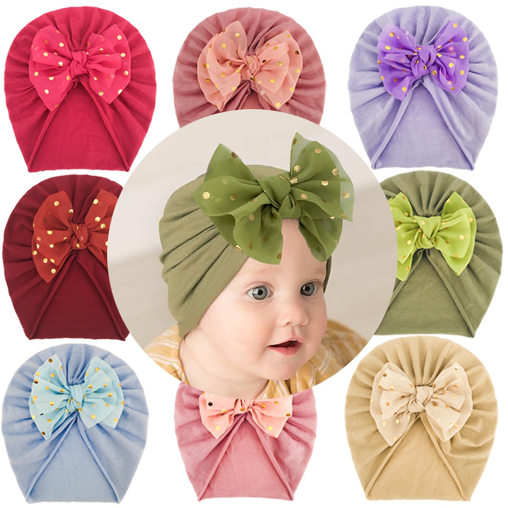 Lovely Shiny Bowknot Baby Hat Cute Solid Color Baby Girls Boys Hat Turban Soft Newborn Infant Cap Beanies Head Wraps Baby Girl