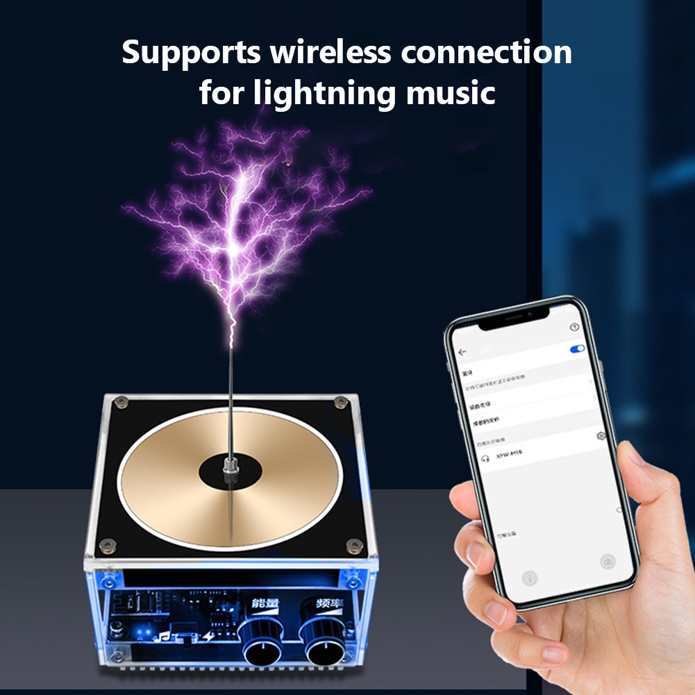 Bluetooth-compatible Music Tesla Coil Wireless Touchable Lightning Speaker 120W High Frequency Pulse Test Electric Arc Generator