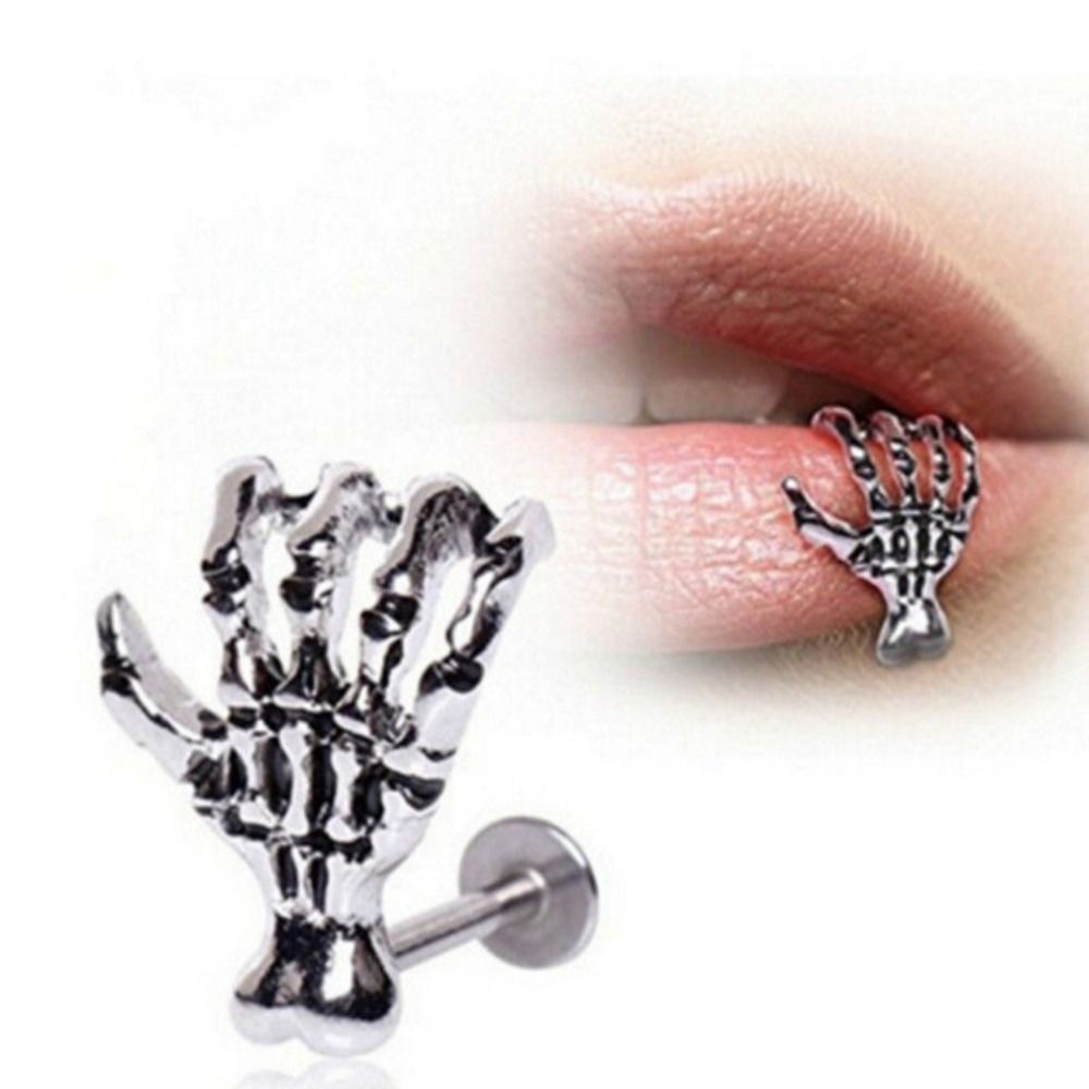 1Pc Punk Skull Shape Devil Hand Lip Ring Ear Piercing Stud Ring Jewelry Skeleton Plam Lip Studs