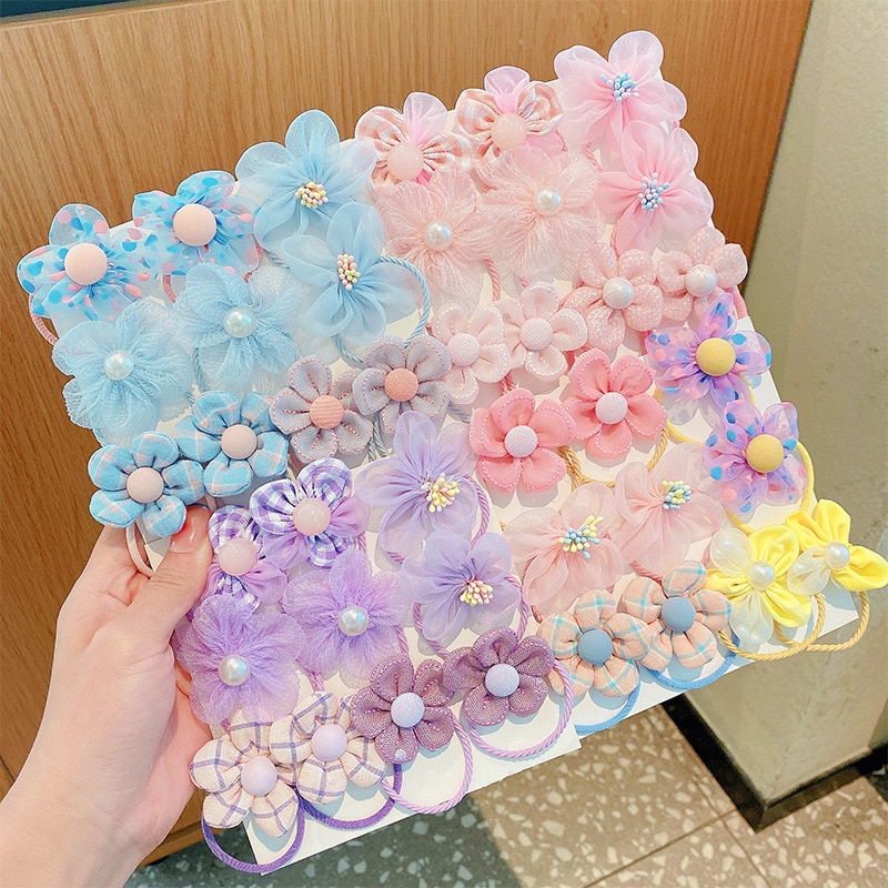 4/10/20 Pcs/Set New Baby Girl Cute Colors Flower Hair Bands Ponytail Holder Soft Scrunchies Rubber Kids Hair Accessories