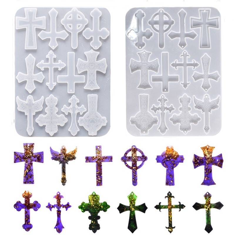 12pcs/set Cross Pendants Epoxy Resin Mold Keychain Pendant Silicone Mould for Jewelry Making DIY Crystal Crafts Casting Tools