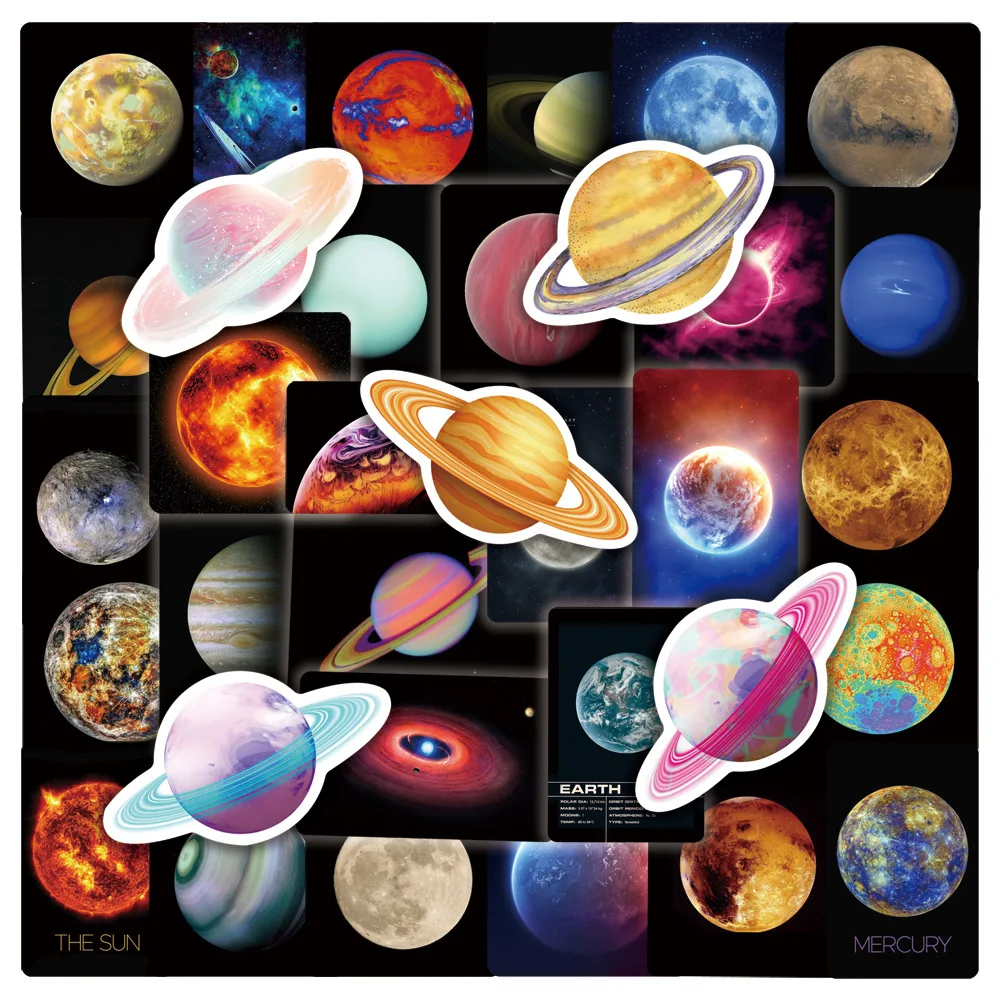 50pcs Universe Planets Stickers Laptop Stationary Scrapbook Notebook Luggage Aesthetic Outer Space
