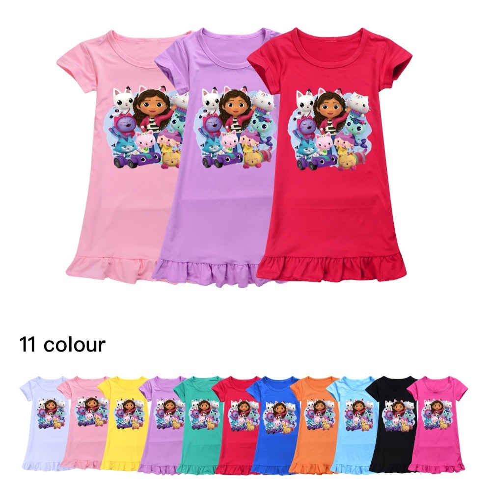 Summer Girl Cute Gabby's Dollhouse Nightgown Kids Cartoon Gabby Cats Pajamas Dress For Teen Girl Night Dress Baby Nightdres