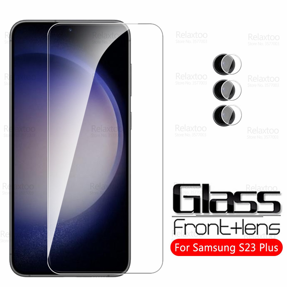 For Samsung Galaxy S23 Plus Glass 2To1 Camera Protective Tempered Glass SamsungS23 S 23 S23Plus 5G Screen Protector Cover Film