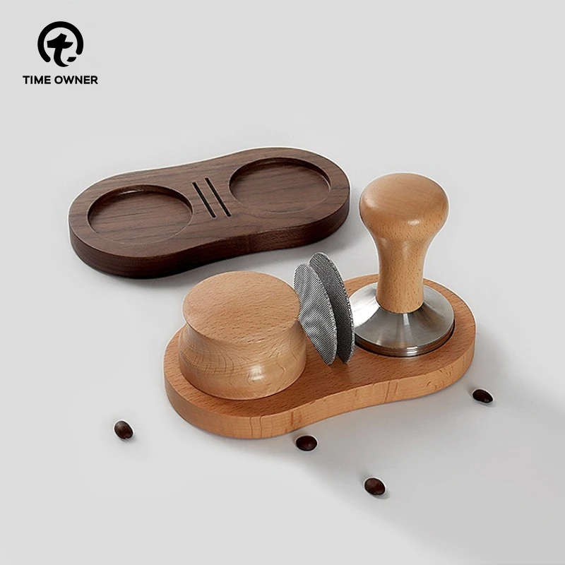 51/53/58mm Walnut Wood Coffee Powder Hammer Base Coffee Filter Screen Holder Coffee Maker Support