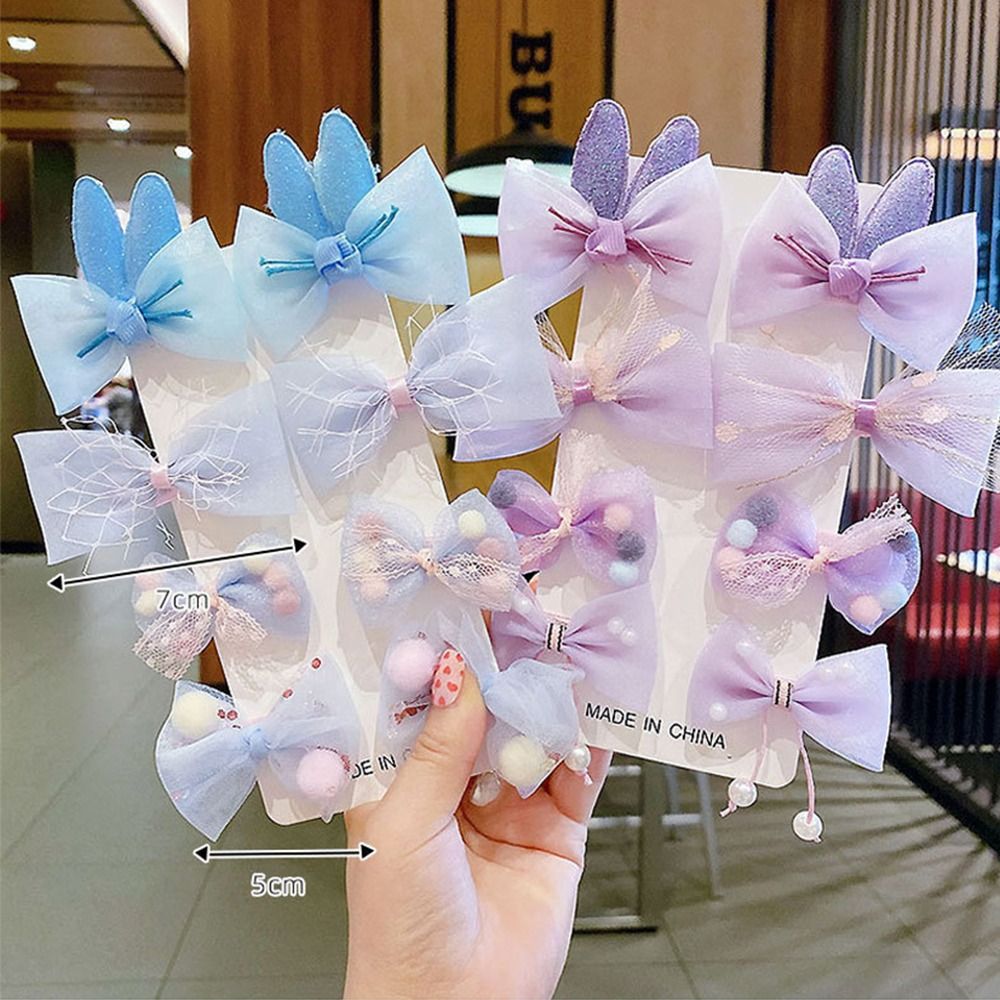 8pcs/set Baby Girls Sweet Hairpin Princess Cartoon Hair Clip Bow Tie Girl Mesh Barrettes Hair Accessories